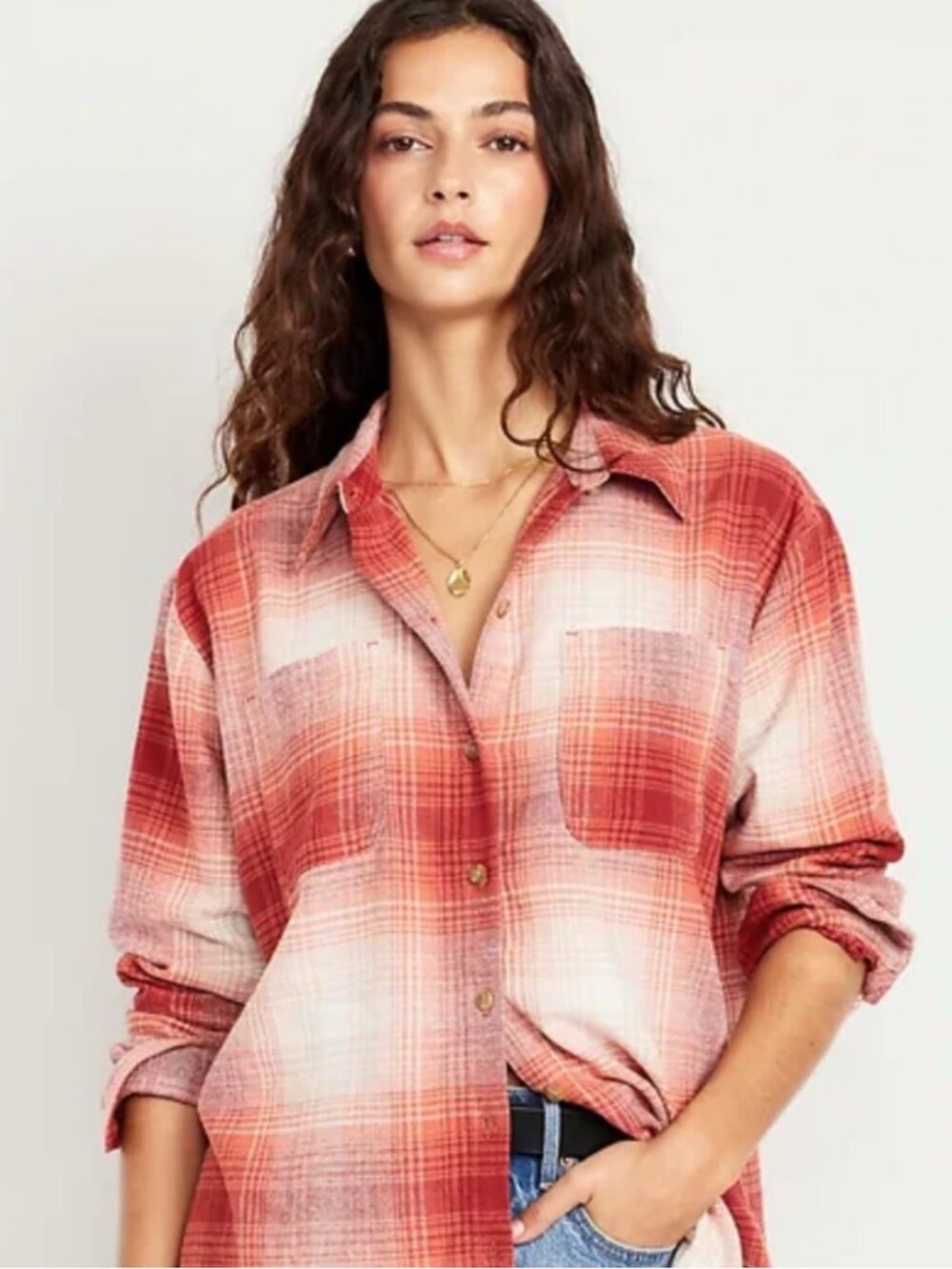 NWOT Red Plaid Flannel Button-Down Boyfriend Shirt, Large Women’s Long Sleeve